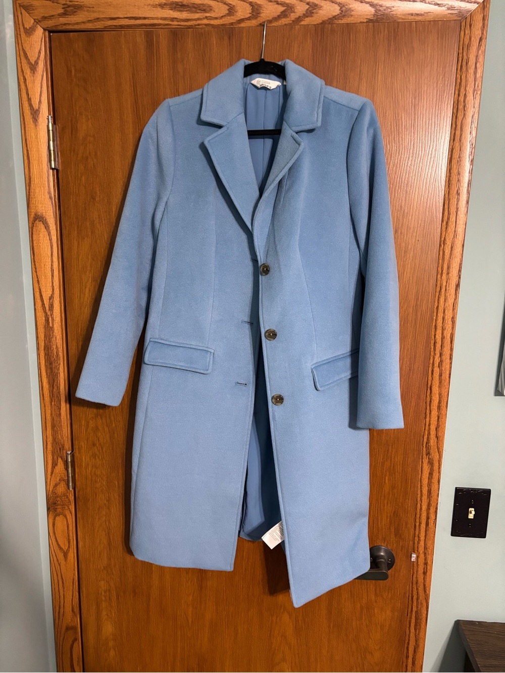 Candace Cameron Bure Powder Blue Single-Breasted Wool-Blend Coat
